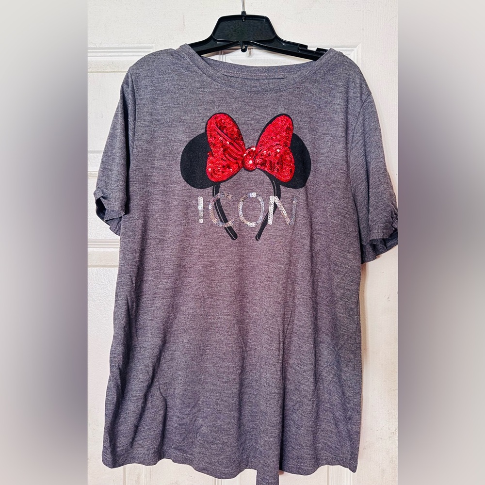 Disney Gray Tee with Red Sequin Bow Design